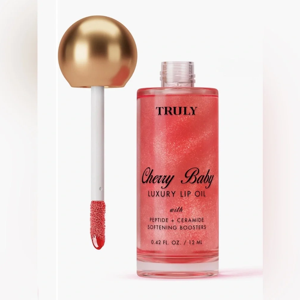 TRULY Cherry Baby Luxury Lip Oil | Hydrating Peptide + Ceramide Gloss 0.42 oz